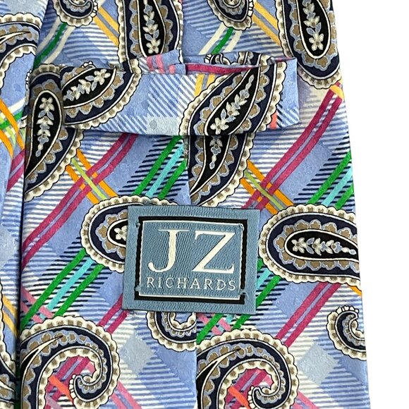 JZ Richards Blue Multicolor Paisley All Silk Hand Made In USA Necktie - Picture 3 of 6